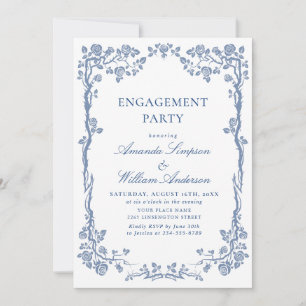 Elegant Dusty Blue French Garden ENGAGEMENT PARTY Invitation