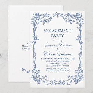 Elegant Dusty Blue French Garden ENGAGEMENT PARTY Invitation