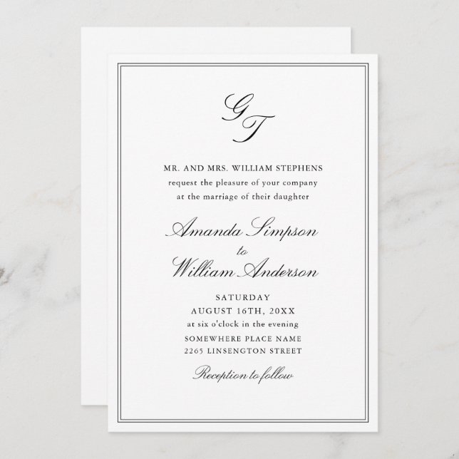 Elegant Dusty Blue French Garden Floral Wedding Invitation (Front/Back)