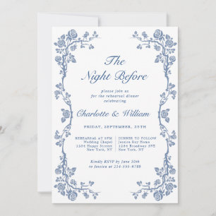 Elegant Dusty Blue French Garden Rehearsal Dinner Invitation