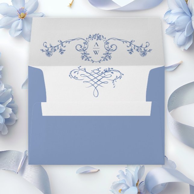 Elegant Dusty Blue French Garden Wedding Flowers Envelope (Creator Uploaded)