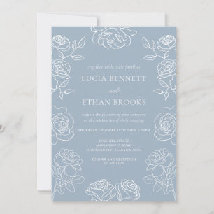 Elegant Dusty Blue French Roses Wedding Invitation