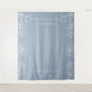 Elegant Dusty Blue French Roses Wedding Tapestry