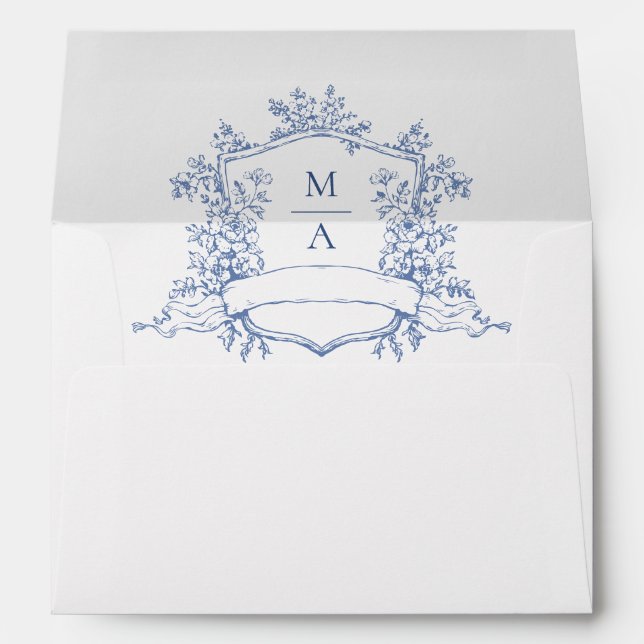 Elegant Dusty Blue French Toile Wedding Flowers Envelope (Back (Bottom))