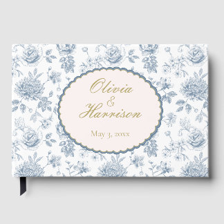 Elegant Dusty Blue French Toile Wedding Guest Book