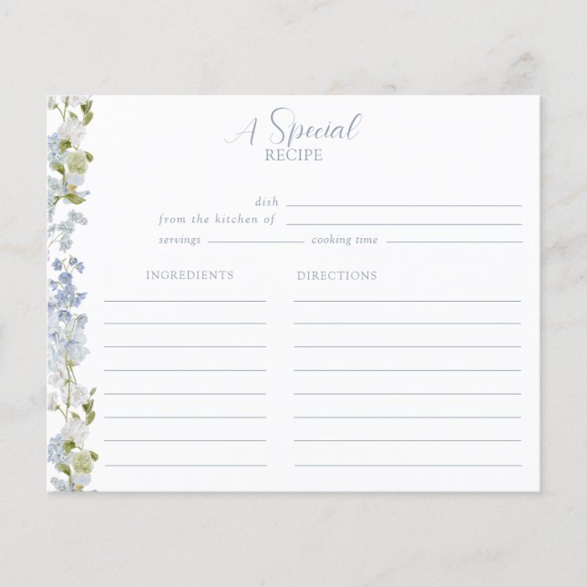 Elegant Dusty Blue Garden Bridal Shower Recipe (Front)