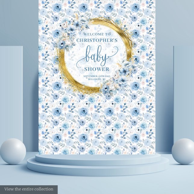 Elegant Dusty Blue Gold Baby Shower Tapestry (Elegant Dusty Blue Gold Baby Shower Tapestry

)
