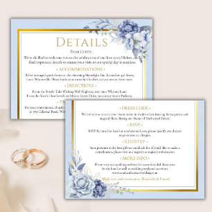 Elegant Dusty blue gold Floral wedding details Enclosure Card