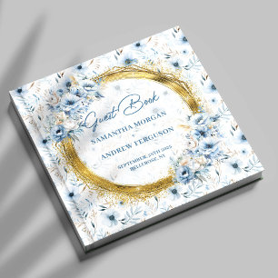 Elegant Dusty Blue Gold Glitter Wedding Guest Book