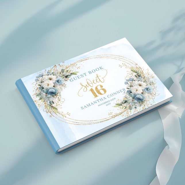 Elegant Dusty Blue Gold Greenery Sweet Sixteen  Guest Book (Elegant Dusty Blue Gold Greenery Sweet Sixteen Guest Book

)