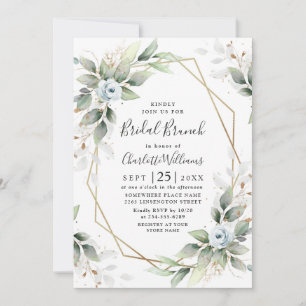 Elegant Dusty Blue  Greenery Bridal Brunch Invitation