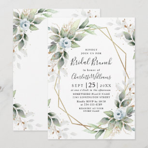 Elegant Dusty Blue Greenery Bridal Brunch Invitation