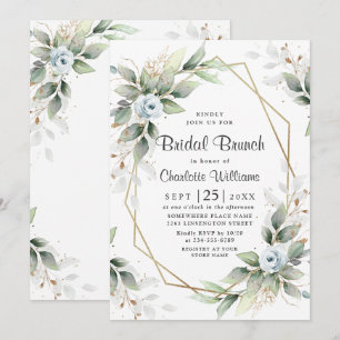 Elegant Dusty Blue Greenery Bridal Brunch Invitation