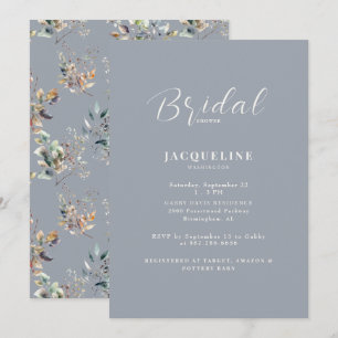 Elegant Dusty Blue Greenery Bridal Shower Invitation