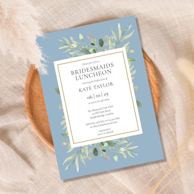 Elegant Dusty Blue Greenery Bridesmaids Luncheon Invitation (Creator Uploaded)