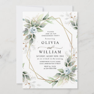 Elegant Dusty Blue Greenery ENGAGEMENT PARTY Invitation