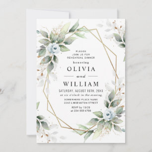 Elegant Dusty Blue  Greenery REHEARSAL DINNER Invitation