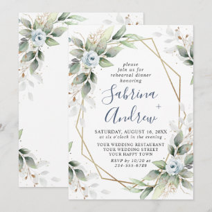 Elegant Dusty Blue  Greenery REHEARSAL DINNER Invitation