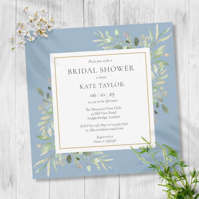 Elegant Dusty Blue Greenery Wedding Bridal Shower Invitation (Creator Uploaded)