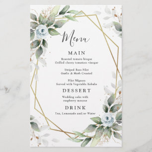 Elegant Dusty Blue Greenery Wedding Dinner Menu