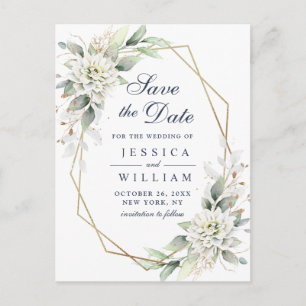 Elegant Dusty Blue  Greenery Wedding Save the Date Postcard