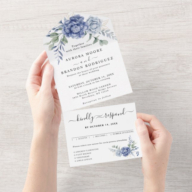 Elegant Dusty Blue Greenery Wedding Supplies All In One Invitation (Tearaway)