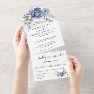Elegant Dusty Blue Greenery Wedding Supplies All In One Invitation