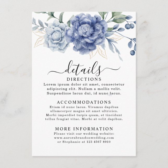 Elegant Dusty Blue Greenery Wedding Supplies Enclosure Card (Front)