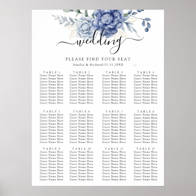 Elegant Dusty Blue Greenery Wedding Supplies Poster (Front)