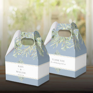Elegant Dusty Blue Greenery Wedding Thank You Favour Box