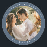 Elegant Dusty Blue Grey Couple Photo Wedding Favou Classic Round Sticker<br><div class="desc">Elegant Dusty Blue Grey Couple Photo Wedding Favour Classic Round Sticker</div>