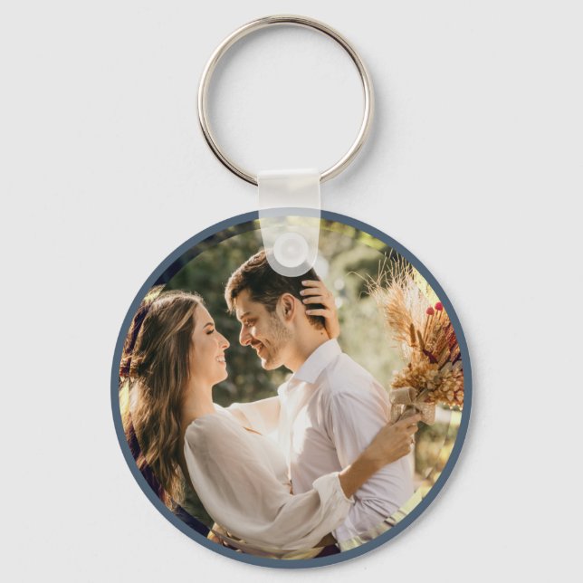 Elegant Dusty Blue Grey Couple Photo Wedding Favou Key Ring (Front)