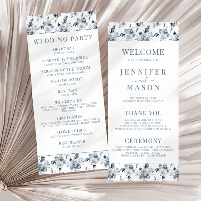 Elegant Dusty Blue Grey Flower Wedding Programs (Creator Uploaded)