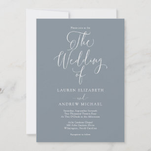 Elegant Dusty Blue Grey Minimalist Wedding Invitation