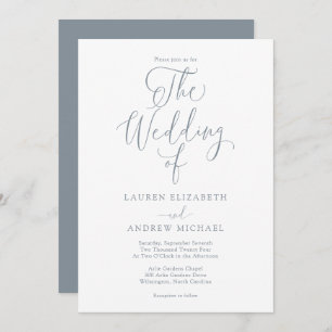 Elegant Dusty Blue Grey Minimalist Wedding Invitation