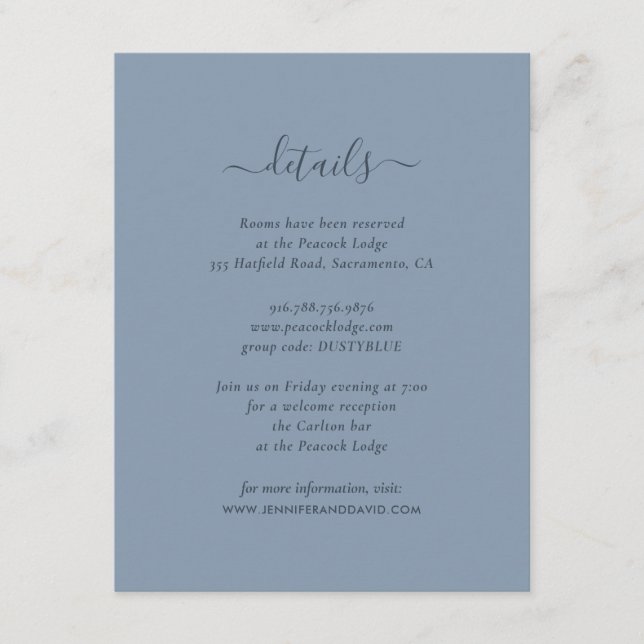 Elegant Dusty Blue Guest Information Cards (Front)