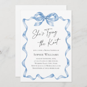 Elegant Dusty Blue Hand Drawn Bow Bridal Shower Invitation