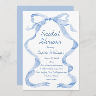 Elegant Dusty Blue Hand Drawn Bow Bridal Shower Invitation
