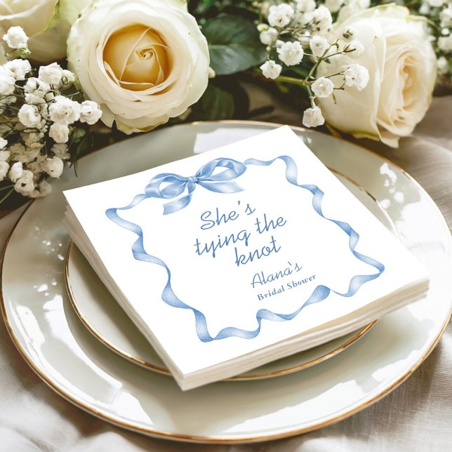 Elegant Dusty Blue Hand Drawn Bow Bridal Shower Napkin (Creator Uploaded)