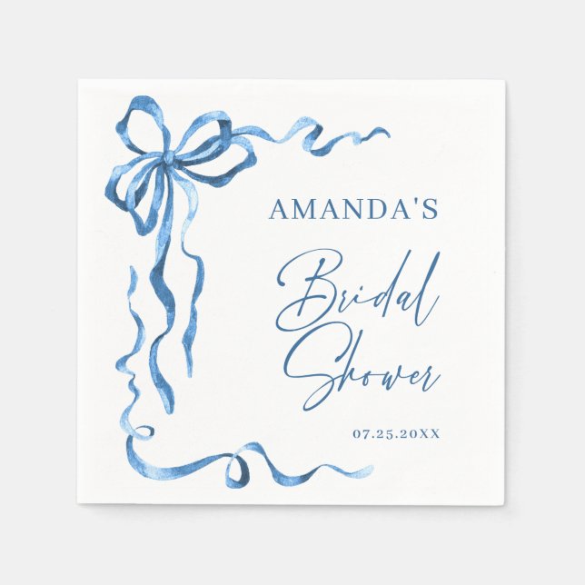 Elegant Dusty Blue Hand Drawn Bow Bridal Shower Napkin (Front)
