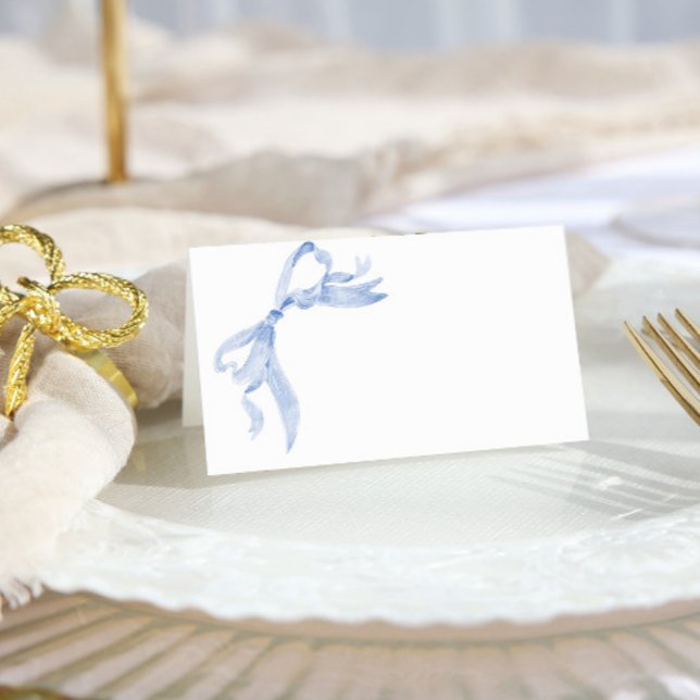 Elegant Dusty Blue Hand Drawn Bow Bridal Shower Place Card (Creator Uploaded)