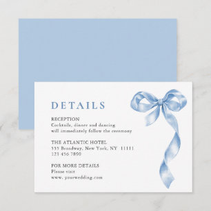 Elegant Dusty Blue Hand Drawn Bow Wedding Details Enclosure Card
