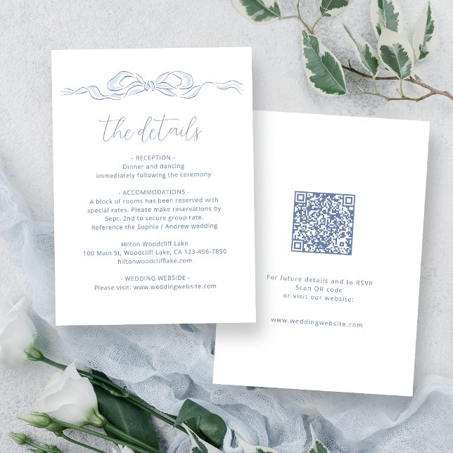 Elegant Dusty Blue Hand Drawn Bow Wedding Details Enclosure Card (Elegant Dusty Blue Hand Drawn Bow Wedding Details Enclosure Card)