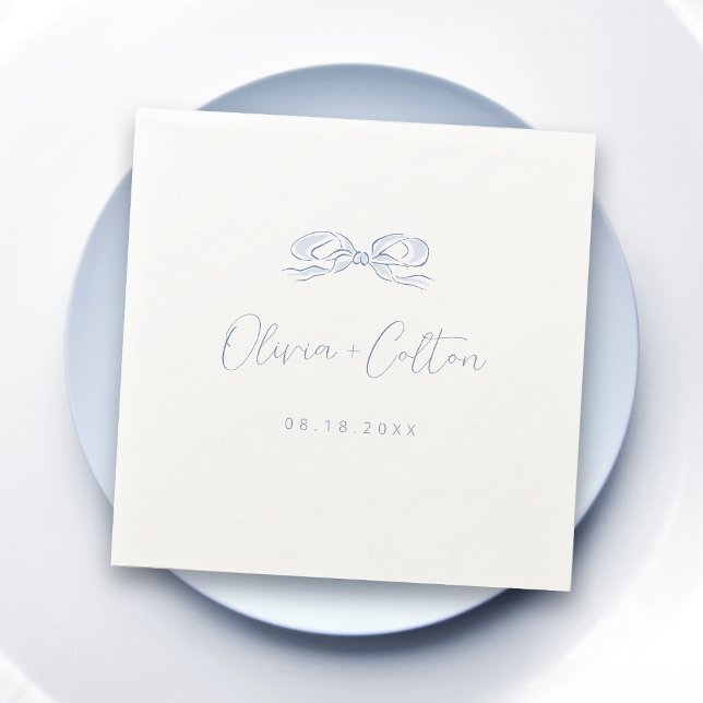 Elegant Dusty Blue Hand Drawn Bow Wedding Napkin (Elegant Dusty Blue Hand Drawn Bow Wedding Napkins)