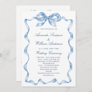 Elegant Dusty Blue Hand Drawn Bow Wedding Program