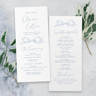 Elegant Dusty Blue Hand Drawn Bow Wedding Program