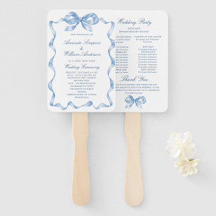 Elegant Dusty Blue Hand Drawn Bow Wedding Program Fan