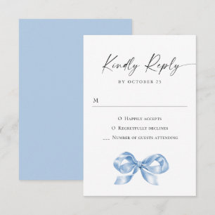 Elegant Dusty Blue Hand Drawn Bow Wedding RSVP Card