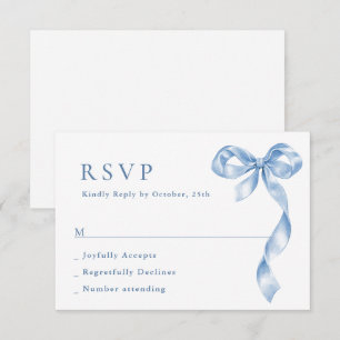 Elegant Dusty Blue Hand Drawn Bow Wedding RSVP Card