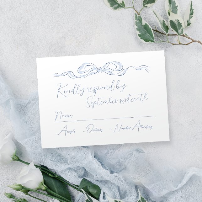 Elegant Dusty Blue Hand Drawn Bow Wedding RSVP Card (Elegant Dusty Blue Hand Drawn Bow Wedding RSVP Card)